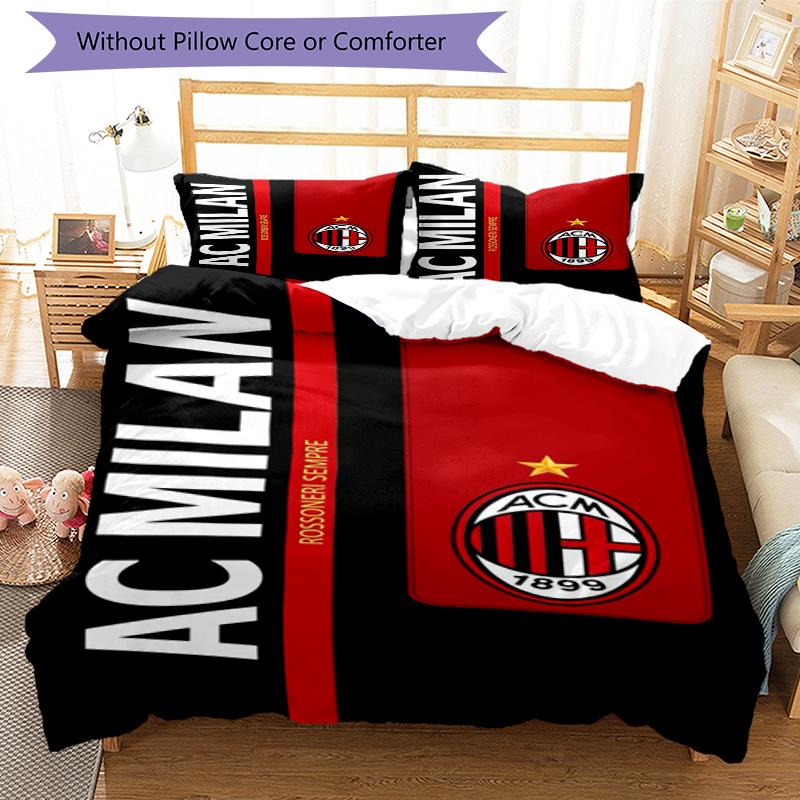 3pcs AC Milan Bedding Set Duvet Cover Closure Includes 1 Duvet Cover & 2 Pillowcases, Soft and Comfortable for All Seasons.