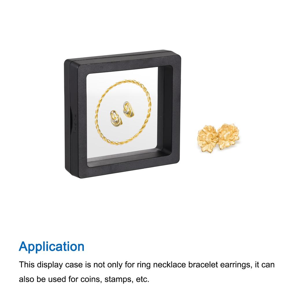 Floating Thin Film Display Box, ABS Frame Display Case Holder 5cm X 5cm X 2cm 7cm X 7cm X 2cm Black for Ring Pack of 10