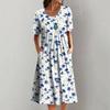 Wiosenne i letnie codzienne sukienki damskie plus size z nadrukiem, okrągły dekolt, krótki rękaw, luźna długa sukienka, elegancka damska sukienka vintage slim A-line w kwiaty 26355