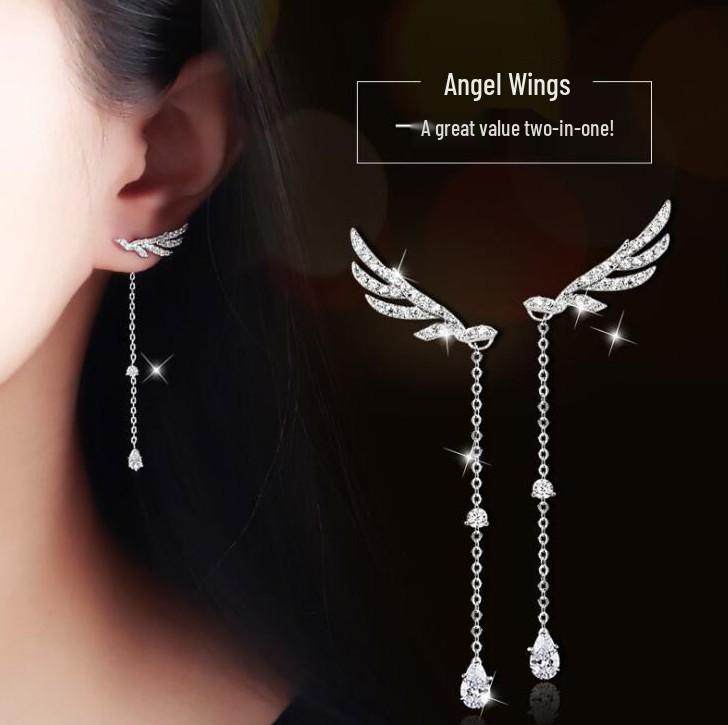 Korean Zirconia Angel Wings Temperament Stud Earrings