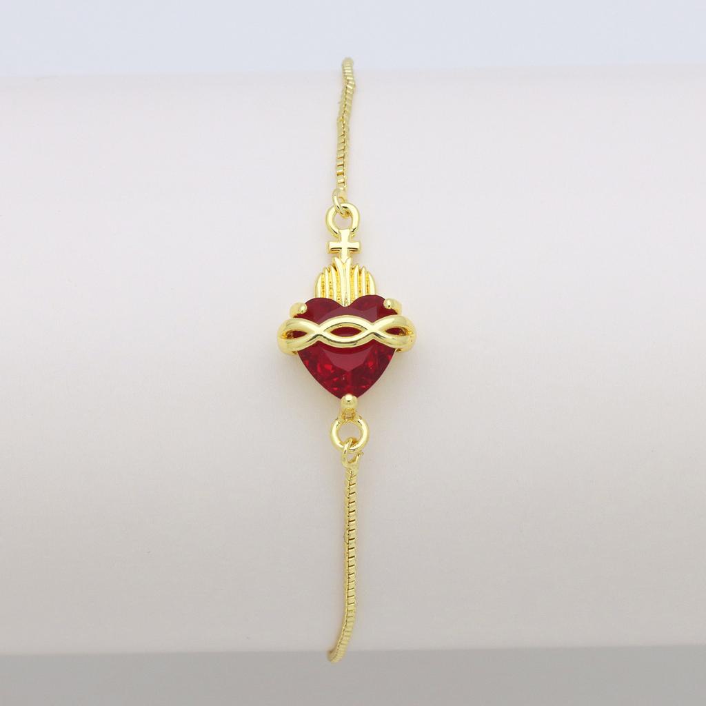 Herzförmige Liebe Kupferplattiertes Farbiges Zirkonium Pfirsichherz, Ein Schwert, das das Herz durchbohrt, kann das Zirkon-Box-Armband ziehen und verstellen.