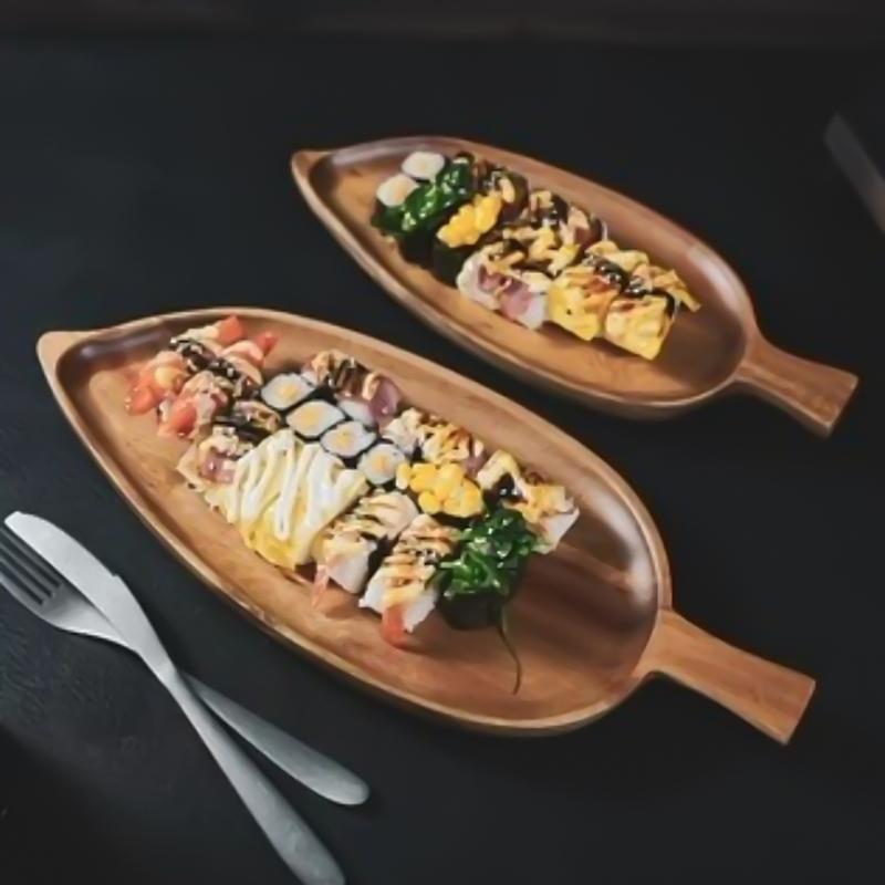 Wood Leaf Shaped Tray Large Size Food Storage Platter Elegant Teas Snacks Sushi Serving Plate for Kitchen Dining