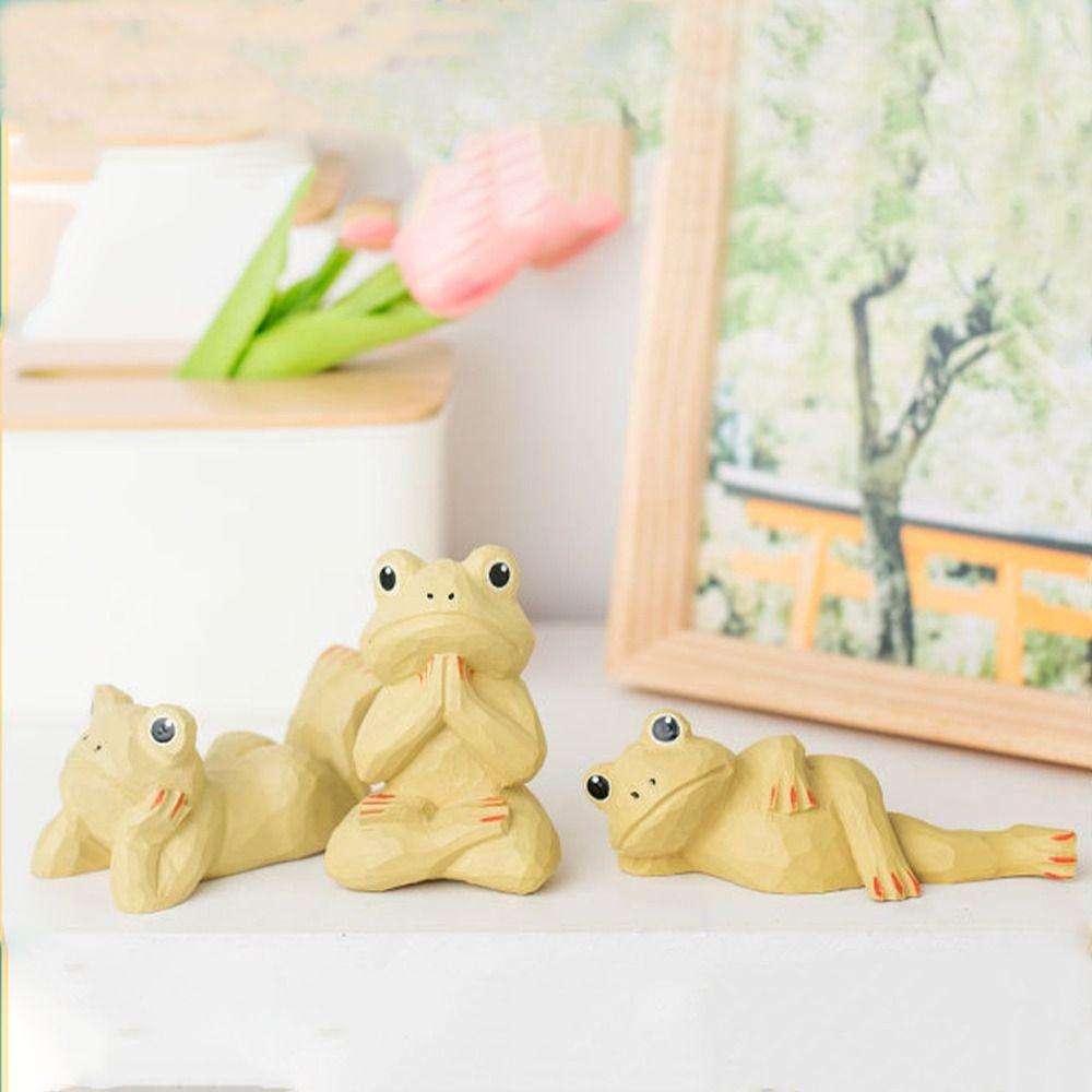 

Handicraft Frog Statue Wooden Animal Sculpture Crafts Frog Figurine Bedroom Style 2