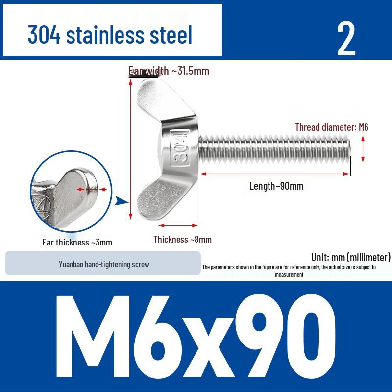 304 Stainless Steel Butterfly Weld Screw Yuanbao Hand-Tight Horn Bolt M3-M16