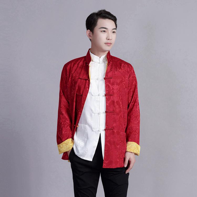 Men's Reversible Tang Suit Top - Retro Chinese Style, Stand Collar, Frog Button, Long Sleeve Outerwear