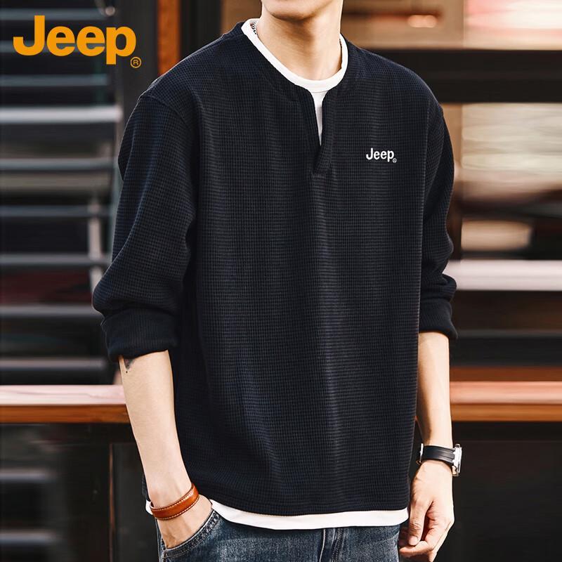 Jeep Men's Waffle Knit Faux Layer Pullover Sweatshirt