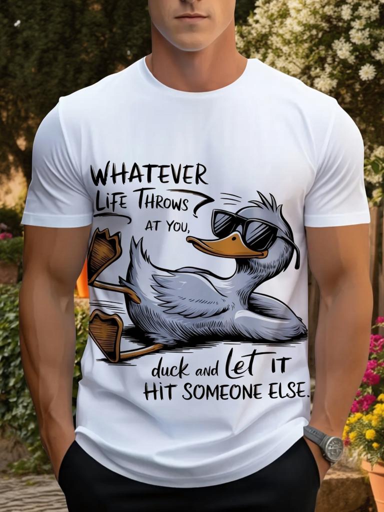 Men's Fun Duck Pattern T-Shirt- Lightweight Summer Casual Shirt, Duck Design, Machine Washable Daily Top, Perfect Gift for Home/Birthday Christmas, Co