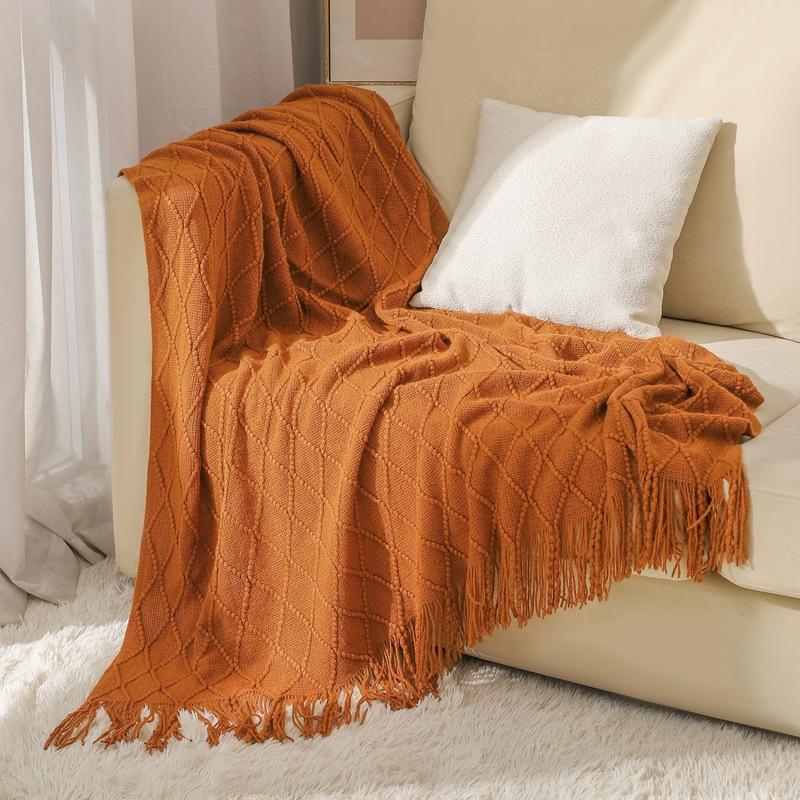 Coperta Plaid a Maglia con Nappe Morbida Stile Bohemien per Letto Divano Copriletto Decorazioni Coperte