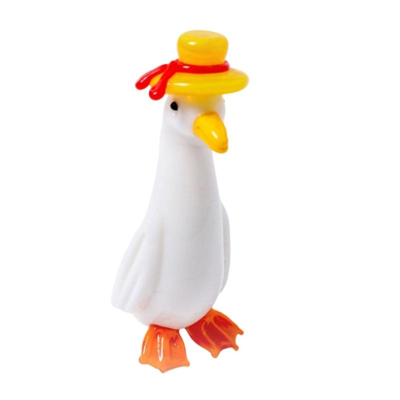 Glass Duck Miniature Statue Cute and Colorful Animal Figurine Decorations for Home Office and Garden Landscape Display