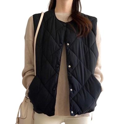 Baobird Sleeveless Down Argyle Quilted Warm Plus Solid Cold Everyday Spring Women's Vest, Lightweight, Padded, Pattern, Open-Front, Top, Innerwear,