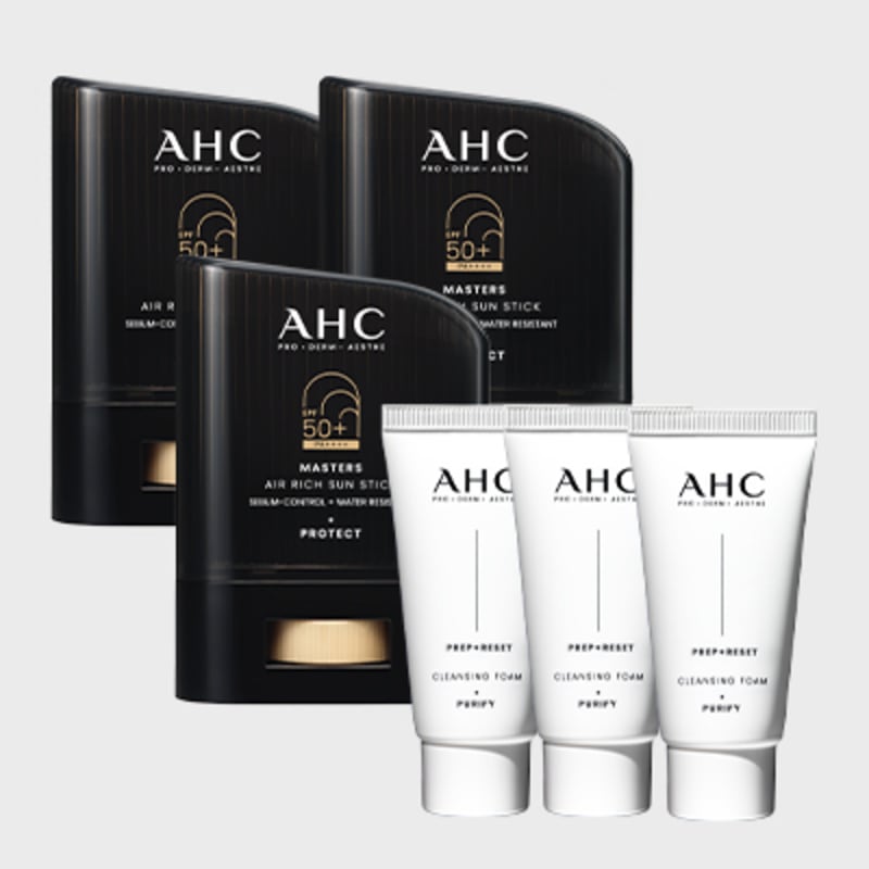 AHC Masters Air Rich Sun Stick 14gx3+(GIFT) Cleansing Foam 30mlx3