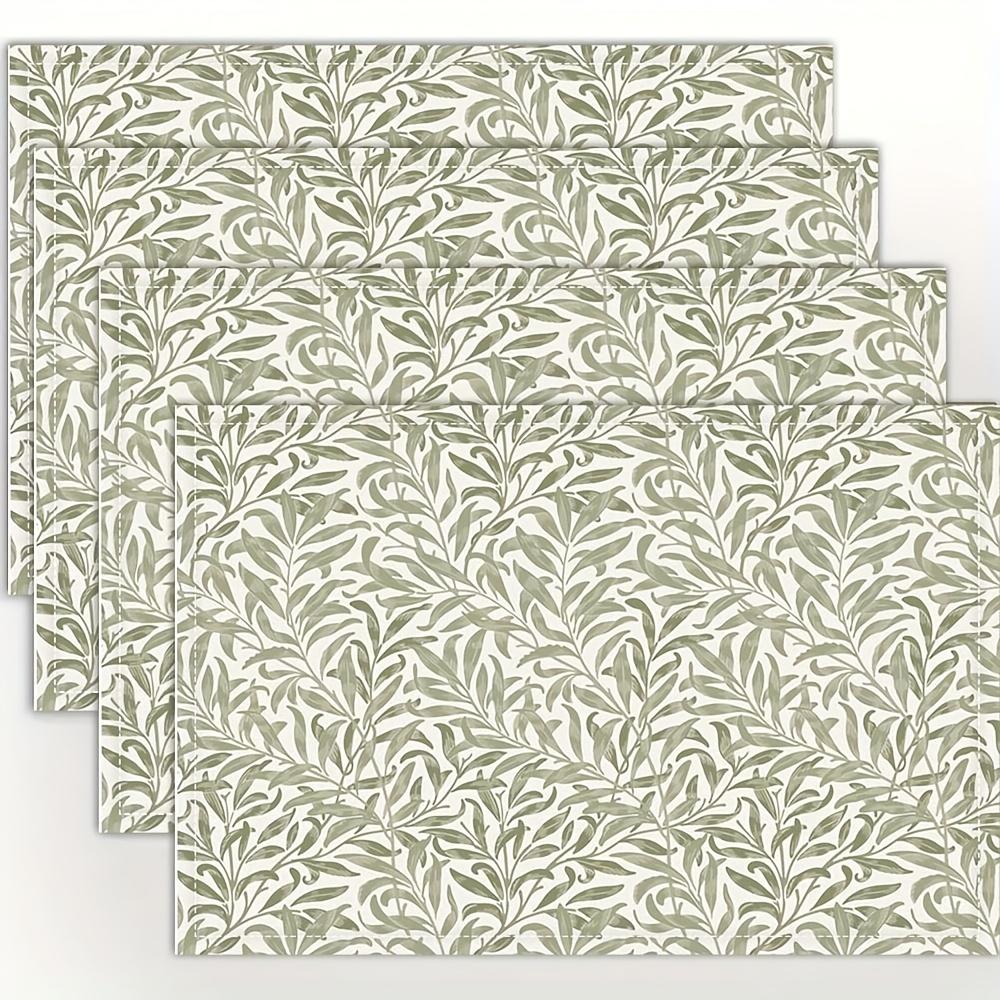 Linen Placemats Set Of 4 William Morris Willow Bough Design Washable Table Mats For Home Kitchen Dining Decor 4PCS