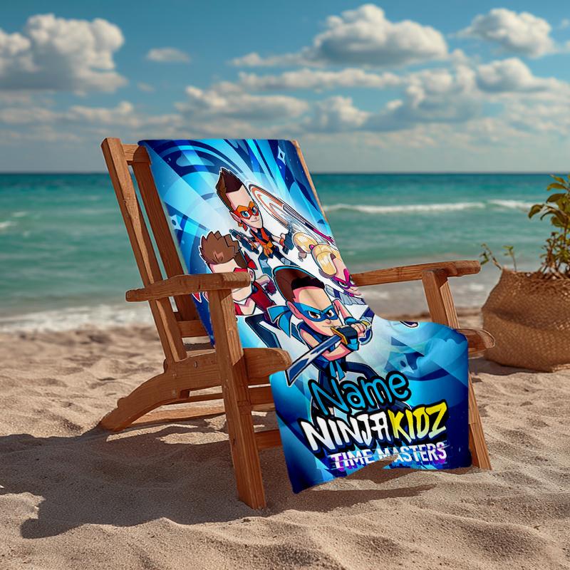 Custom Name Ultra-Soft Beach Towel with Ninja Kidz Theme,Ideal for Pool - Camping, Diving - Perfect Travel Essential, Vibrant Beach Towel.