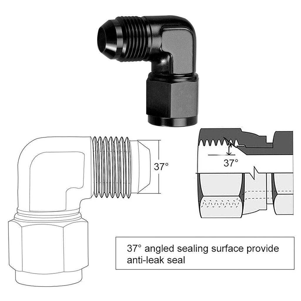 1/2pcs AN6 Female to 6AN Male 90 Degree Flare Swivel Hose Fitting Adapter Black