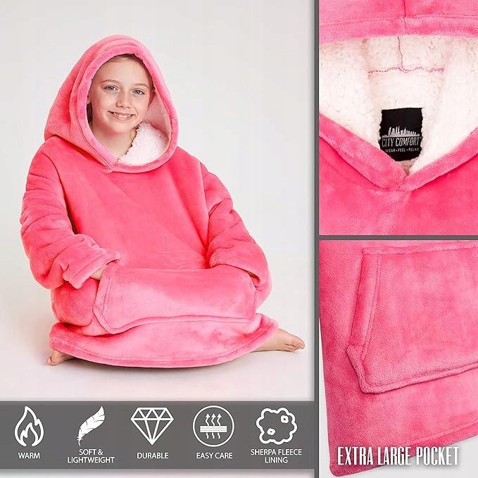 CityComfort Hooded Blanket for Kids Pink Fleece Fluffy Sweatshirt