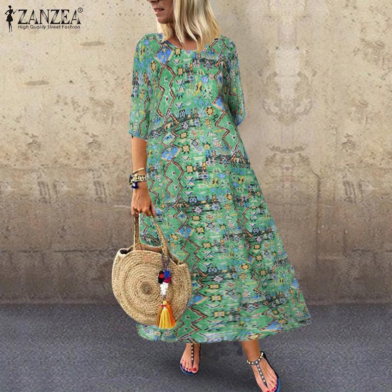 ZANZEA Moda Mujer Vintage 3/4 Manga Floral Casual Vestido Largo Holgado  Kaftan Maxi Vestidos Plus Size comprar a buen precio — entrega gratuita,  reseñas reales con fotos — Joom