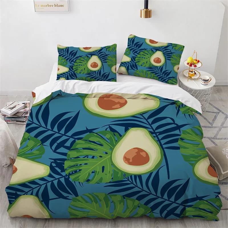 Cartoon Fruit Duvet Cover Tropical Avocado Bedding Set Microfiber Comforter Cover King For Kids Teen Room Decor Birthday Present