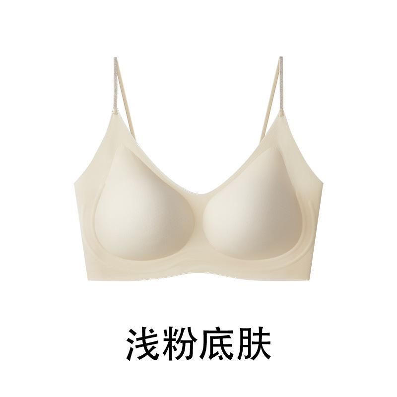 Summer ultra-thin cool underwear camellia fragrance breathable and comfortable thin shoulder straps ice silk seamless bra herbal