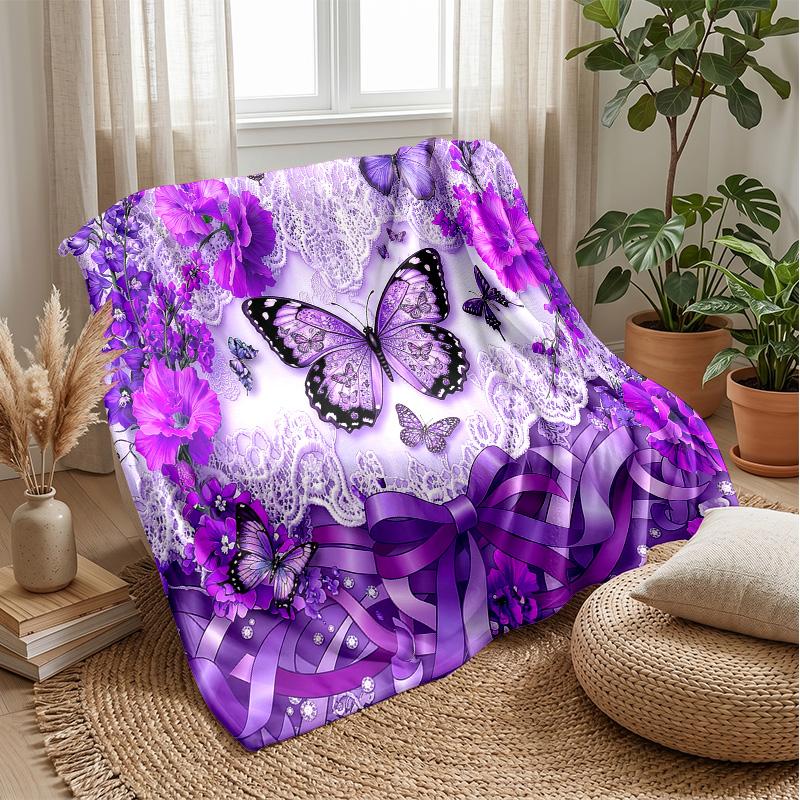 Pink Rose Floral Pattern Theme Blanket Lightweight Warm Flannel Blanket Decorative Throw Blanket for Home Decoration