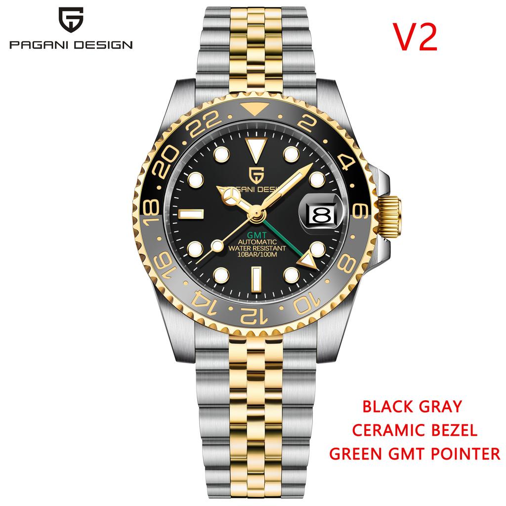 PAGANI DESIGN Nuevo PD-1662 V6 Relojes Mecánicos para Hombre Lujo Bisel de Cerámica Reloj Automático 10Bar Impermeable Reloj GMT para Hombre