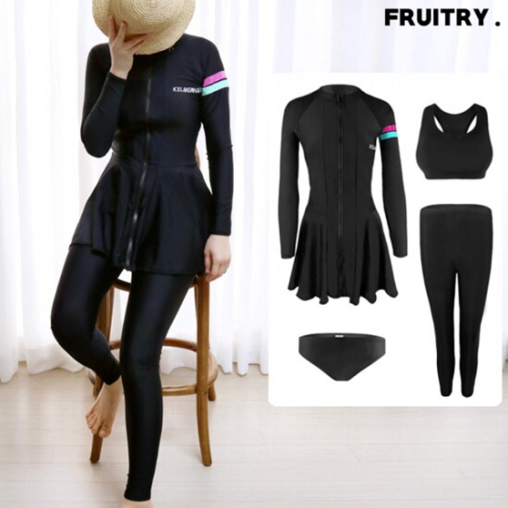 Fruitry WoMen Rashguard Set M 2xl sliMMing One Piece swiMsuit Zip Up