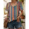 New Colorful Plaid Patchwork 3D Print T-Shirts Women's V-Neck Short Sleeve T Shirt Y2k Harajuku Tees Casual Tops Female Clothing