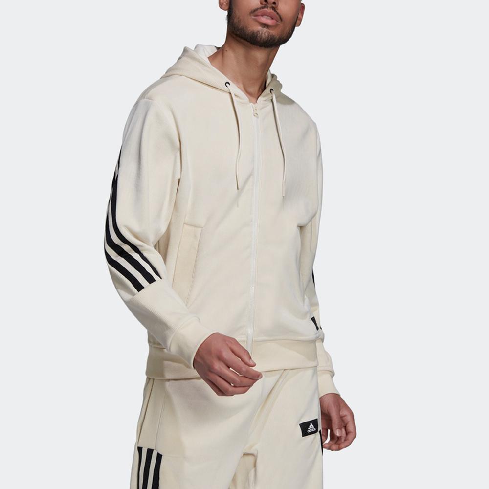 adidas Velvet Hooded Jacket With Back Stripe And Logo Men Outerwear Off-White H47895
