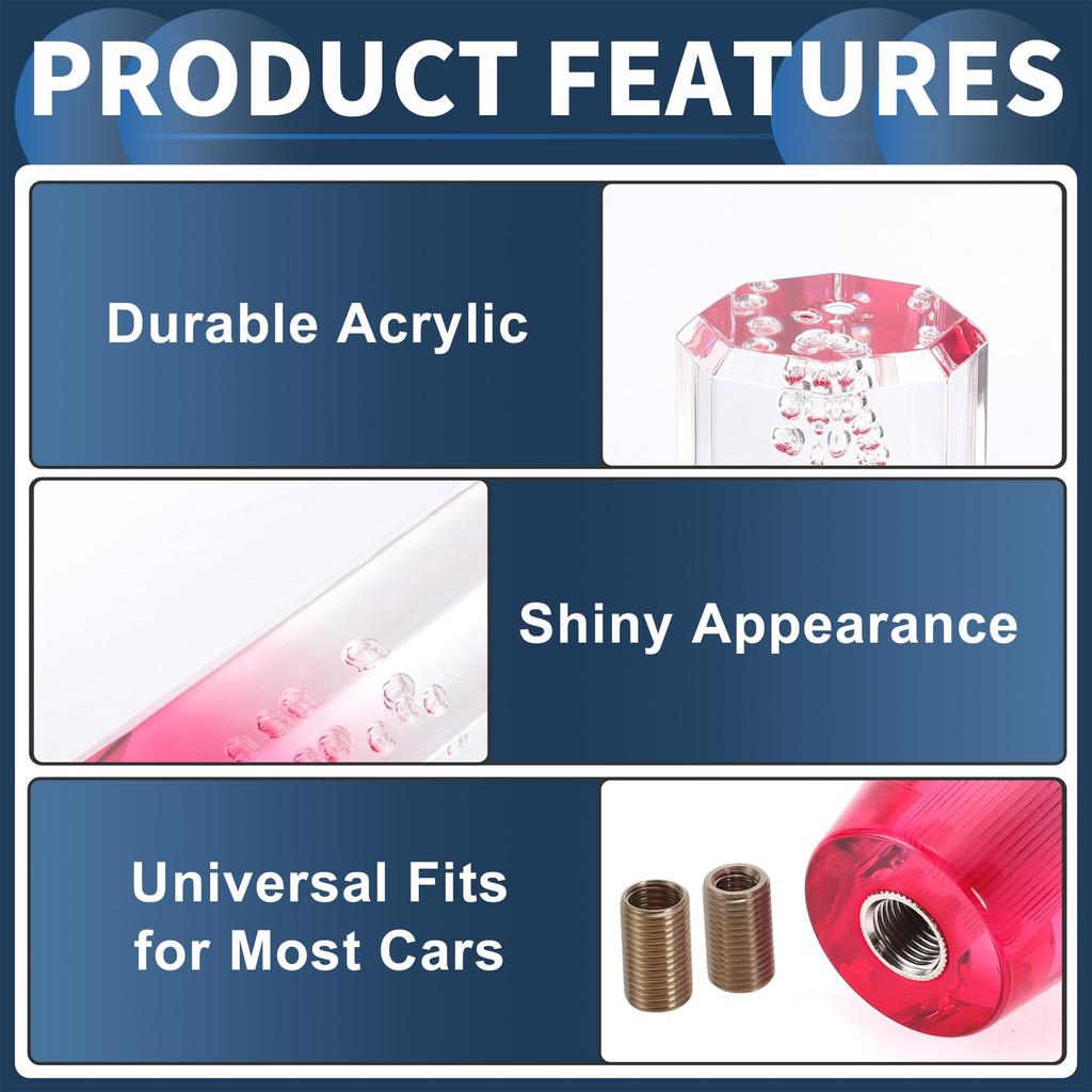 INFINAUTO Universal Car Shift Knob for Automatic and Manual Clear Pink with 2 1 Set Vehicles, Acrylic, Adapters,