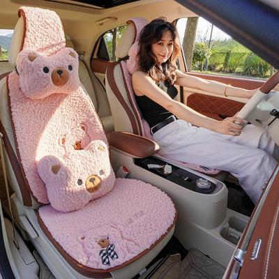 Cartoon Lamb Wool Plush Car Seat Cushion - Fleece-Lined, Warm, Cute, Single Piece.