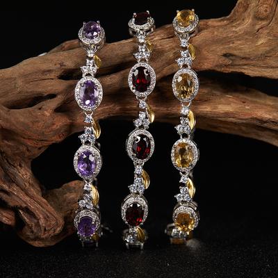 Gioielli Orecchini Argento Sterling S925 Granato Naturale Citrino Ametista Bracciale Bracciale da Donna