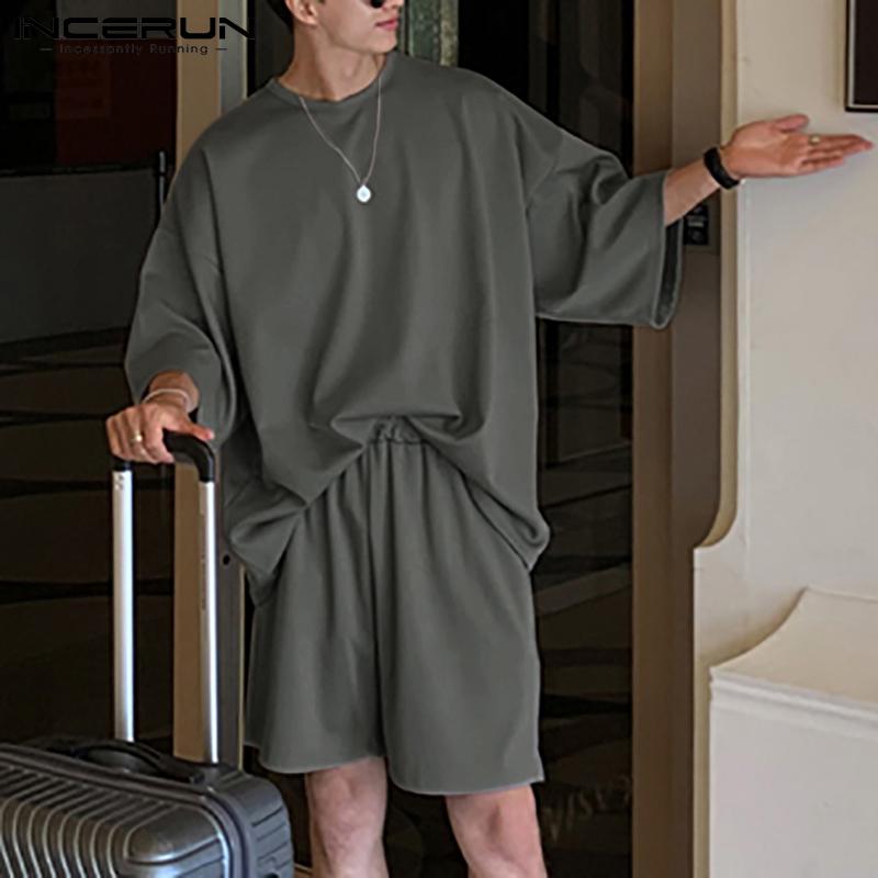 INCERUN Pánské společenské oblečení Léto Topy a šortky s krátkým rukávem Oblečení 2ks