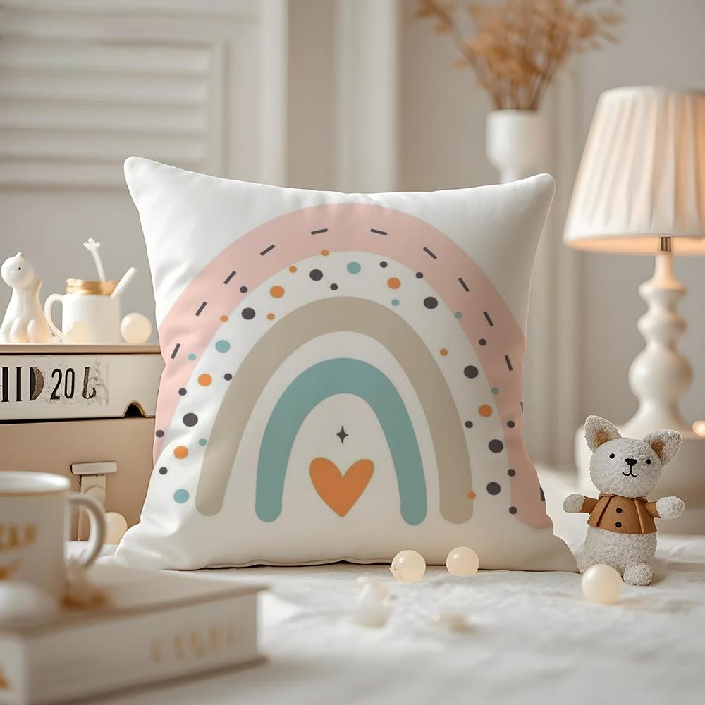 Rainbow Print Cushion Cover Antidustmite Pillowcase Invisible Zipper Silky Short Plush Sofa Cushion Cover