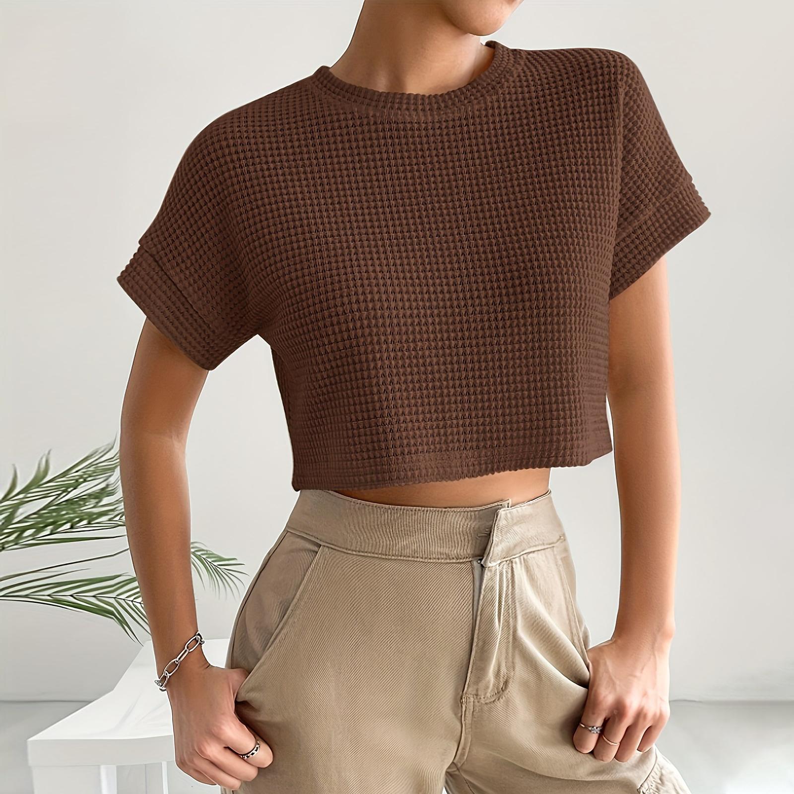 

Women s Casual Fashion Round Neck Short Sleeve T-shirt Top S коричневий