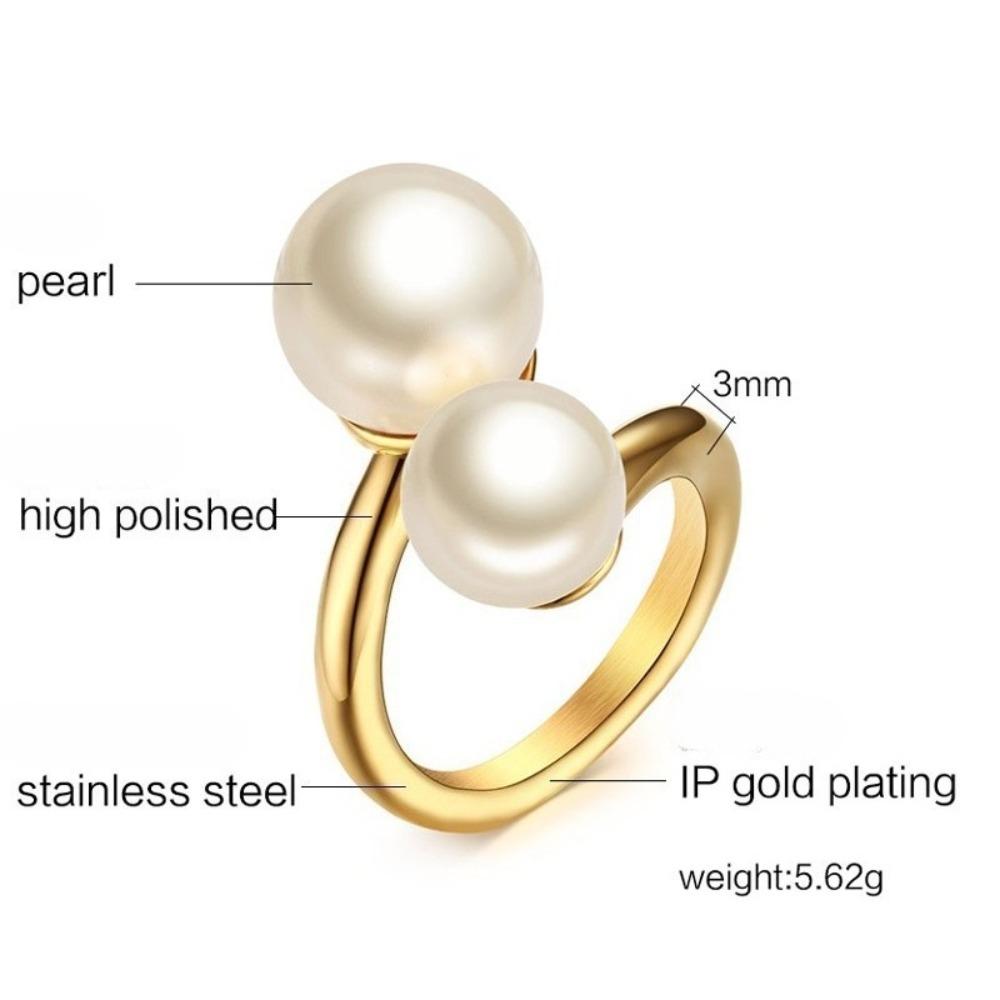 3MM Titanium Steel Pearl Open Ring Gold Women Jewelry Elegant Simple Fashion Accessories