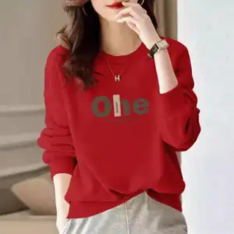 Pure Cotton Sweatshirt for Women in Autumn and Winter Thickened Trendy Letter Print Simple Casual Fashion Women's Top
