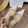 One-word women's rivet sandals 2025 summer new fashionable and sexy European and American light-mouth thin-heeled bright leather high-heeled shoes