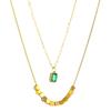 Square Pendant Cubic Zirconia Baroque Double-Layer Necklace: Women's Stackable Titanium Steel Jewelry with Lace Design and Beaded Accents