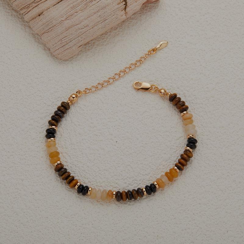 Natural Gemstone Tiger'S Eye Dongling Jade Black Agate Beaded Bracelet Women'S Matching S925 Whole Body Sterling Silver