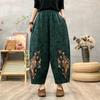 Women's Floral Embroidery Wide Leg Pants High Waist Elastic Casual Loose Fit Ethnic Style Trousers