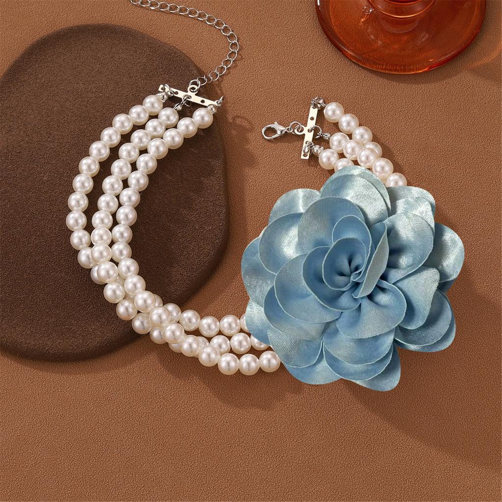 Collier de Charme Floral Élégant Chaîne Réglable pour Peau Sensible Perles Simulées Collier Ras du Cou Bijoux pour Femmes Dame