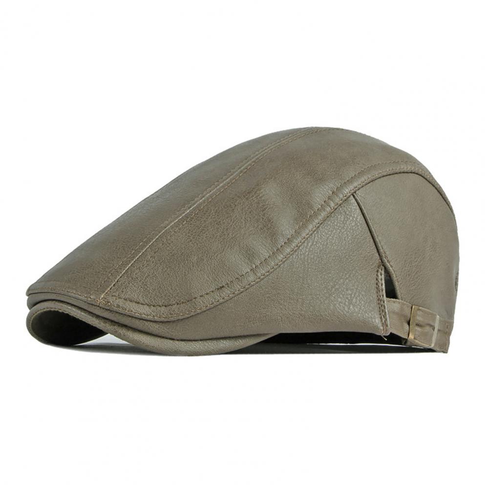 Men Advanced Hat Retro Faux Leather Retro British Style Solid Color Firm Stitching Windproof Thicken Warm Beret Newsboy Cap