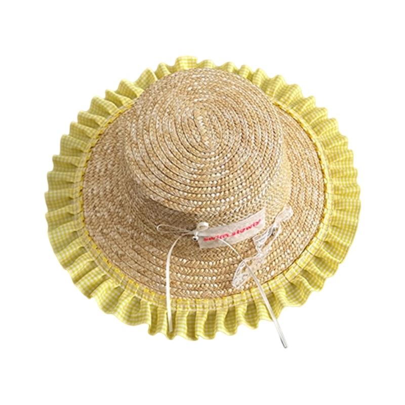 Kids Outdoor Fisherman Hat Trendy Checkered Wide Brimmed Sun Hat Adjustable Size Lovely Bowknot Accent for Summer