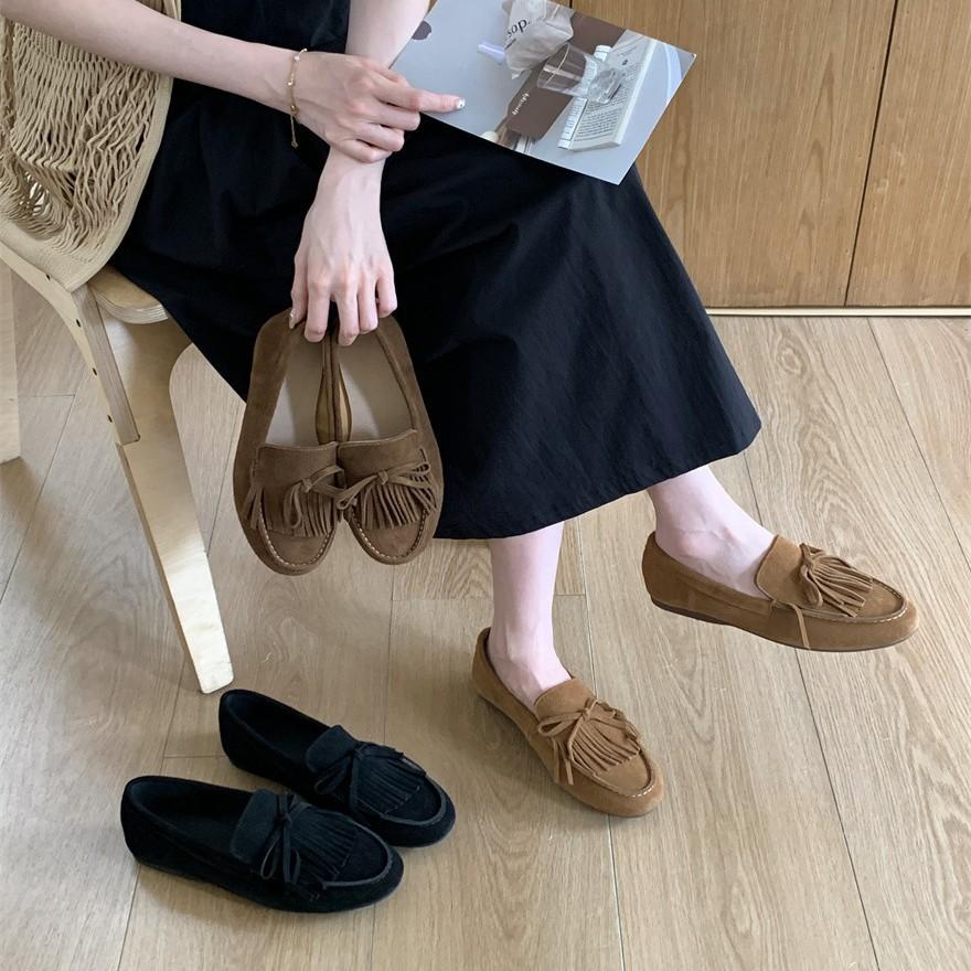 Retro Matte Tassel One-pedal Soft-soled Loafers Women's Spring 2025 New Versatile Fashion Deep-mouth Single Shoes