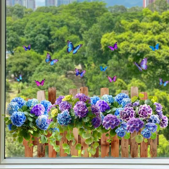 Flower Butterfly Window Cling PVC Spring Floral Window Decals Anti Collision Removable Stickers for Home Party Shop Glass Door Window Decoration