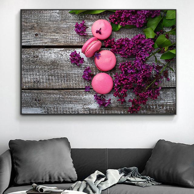 Barevný Červený Zelený Macaron Olejomalba Dezert Restaurace Nástěnná dekorace Cuadros Plakát