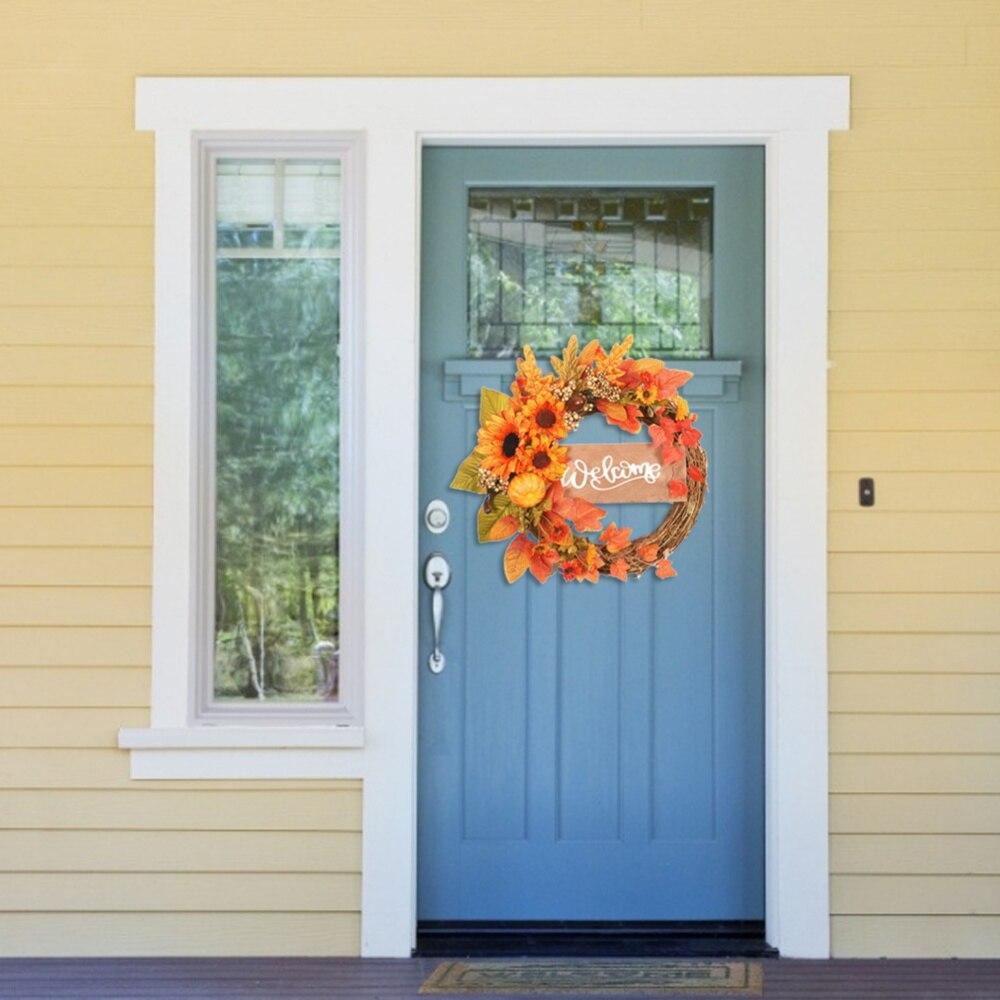 Maple Leaf Pumpkin Wreath Lifelike With Berries Hmade Artificial For Halloween Thanksgiving Day Indoor Outdoor