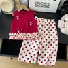 Girls' Cute Red Mushroom Polka Dot Vest & Wide-Leg Pants Summer Two-Piece Set