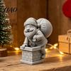 Decorative Santa Statue for Entrance 3D Printed Climbing Figurine, Christmas Cute Claus Ornament Creative Figure with Gift Bag Holiday Home