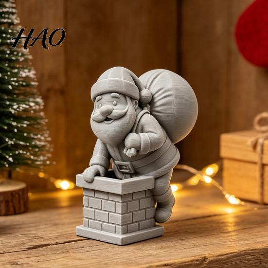 Decorative Santa Statue for Entrance 3D Printed Climbing Figurine, Christmas Cute Claus Ornament Creative Figure with Gift Bag Holiday Home