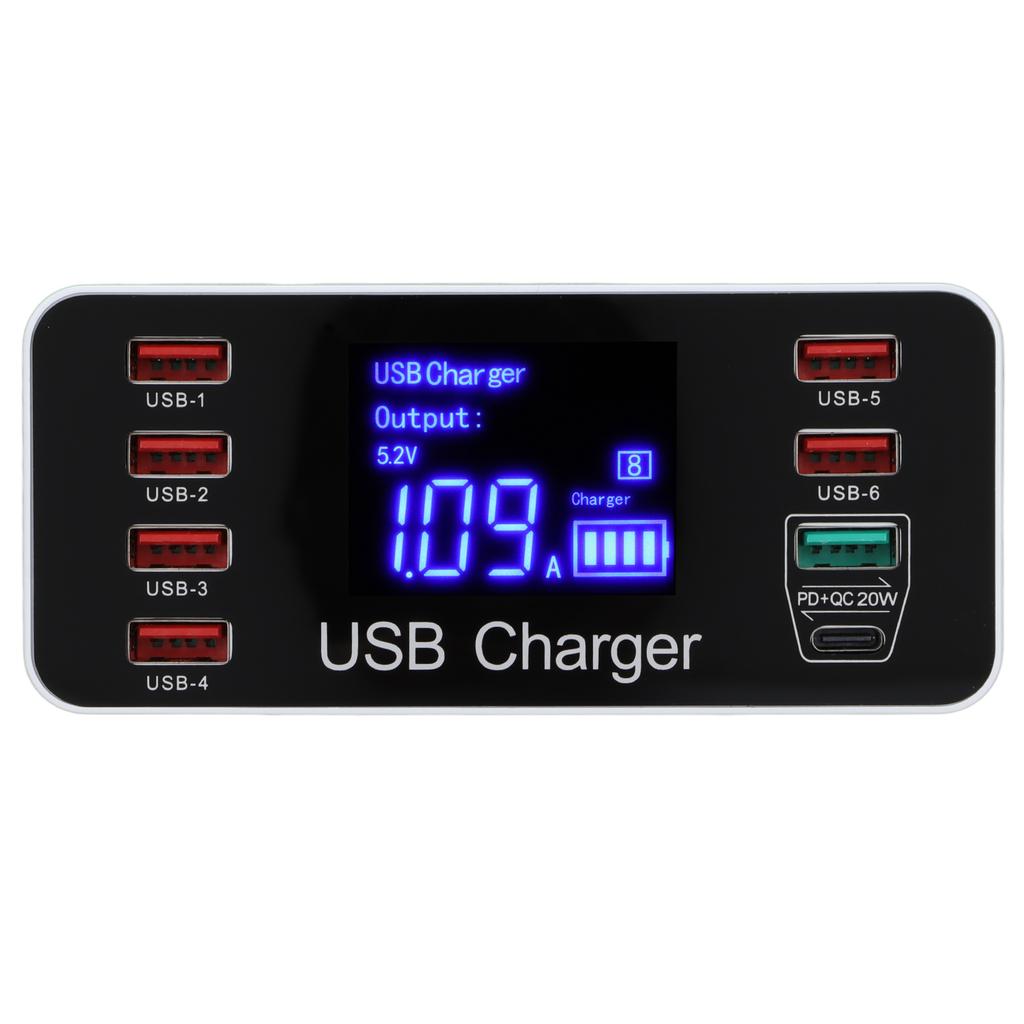 40W USB Phone Charger with 8 Ports Portable QC3.0 USB C Type C Fast Charger for Traveling